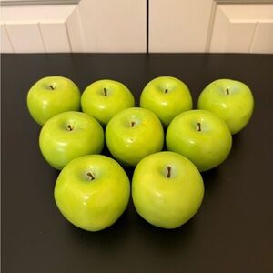 Lot 9 Faux 3" Granny Smith Green Apples w/ Stems Fake Fruit Realistic Farmhouse